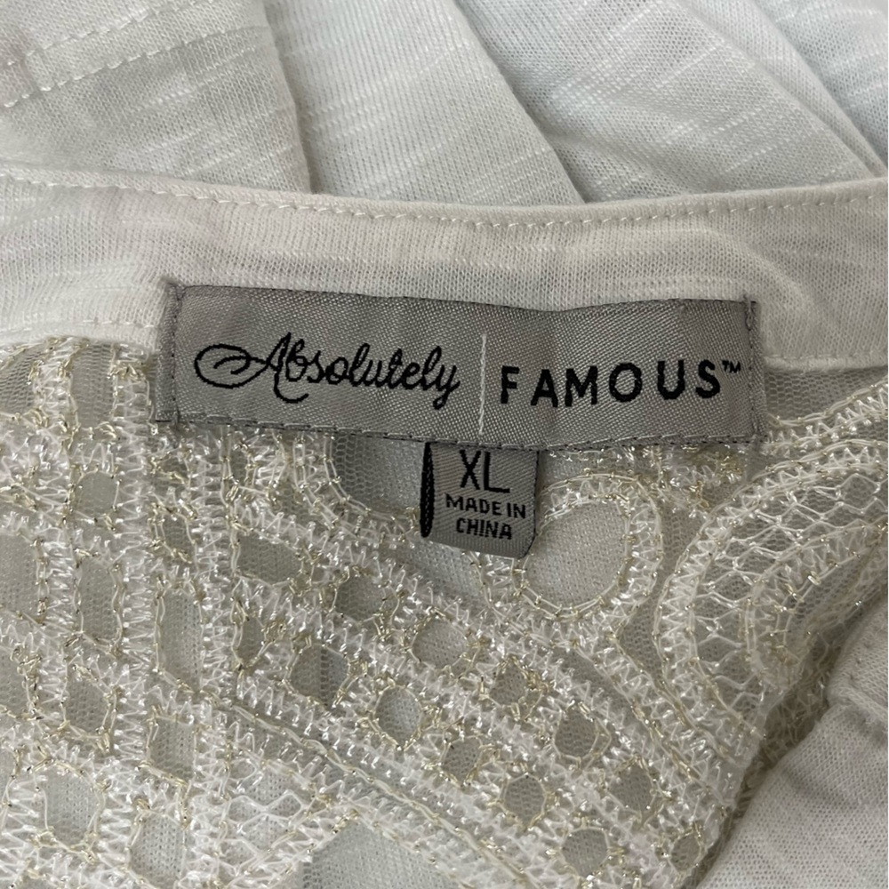 Absolutely Famous Metallic Mesh Embroidered Bell Sleeve Top XL - Picture 6 of 6